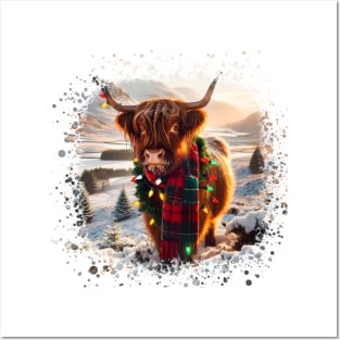 Christmas Highland Cow Posters and Art